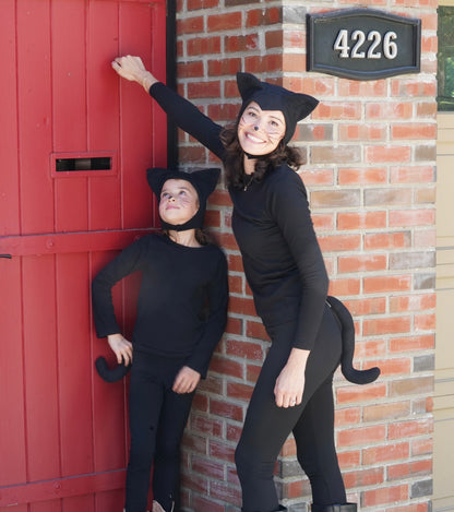 Mommy and me cat hats, adult cat costume, matching family Halloween cat costumes, sustainable costumes, cotton cat costume 